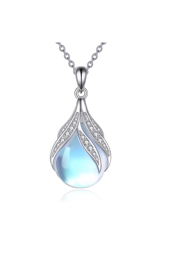Moonstone Necklace for Women Sterling Silver Teardrop Moonstone Pendant Necklace with Zircon Jewelry Gifts for Mother Wife Daughter