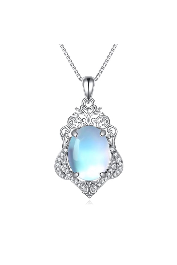 Moonstone Necklaces for Women Sterling Silver Nordic Filigree Oval Moonstone Pendant Necklace Jewelry Birthday Christmas Gifts for Women
