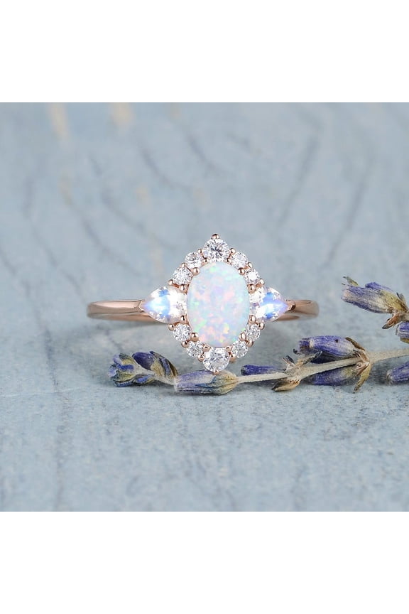 Moonstone Opal Inlaid Ring For Women Goose Egg Bronze Tone Elegant Fashion Jewelry Statement With Fine Craftsmanship