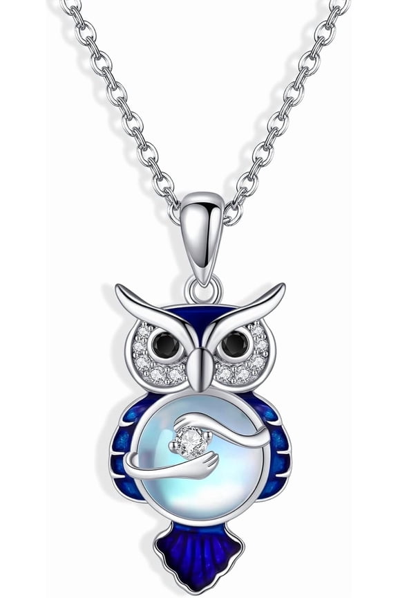 Moonstone Owl Necklace 925 Sterling Sliver Owl Pendant Necklace Filigree Owl Jewelry Gifts for Women