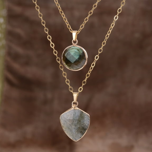 Moonstone Pendant Double Chain Necklace