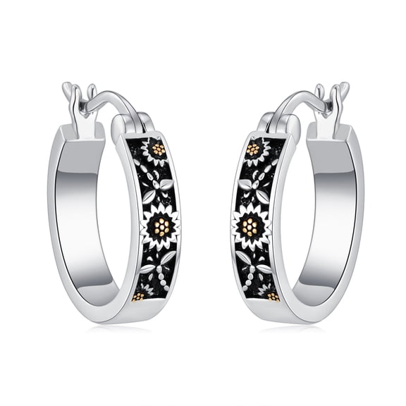925 Sterling Silver Sunflower Dragonfly Hoop Earrings for Women