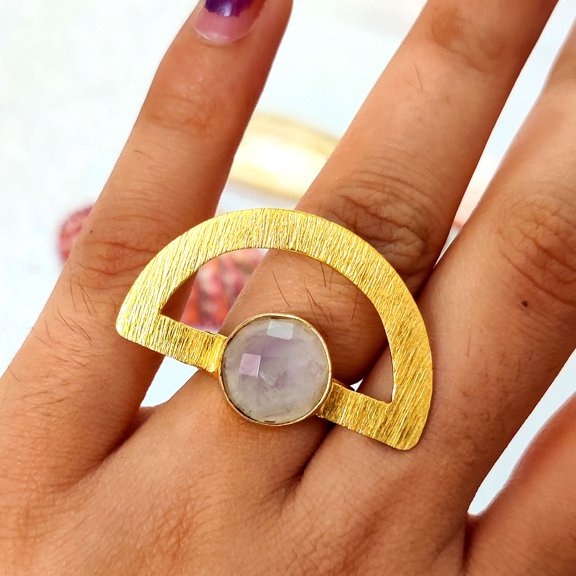 Moonstone Ring#Big "D" Ring Brass#Gemstone Ring#white Stone Ring#Gift For Her#Vintage Rings#Handmade Ring#Handmade Jewelry#Personalized Gift