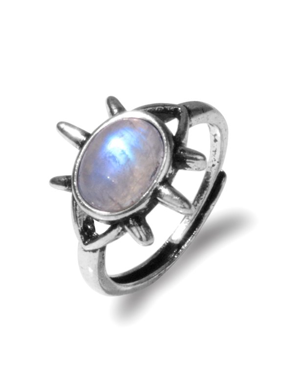 Moonstone Ring, Elegant Silver Setting Crystal Ring for Gift, Gemstone Design for Women, Anniversary Gift for Wife