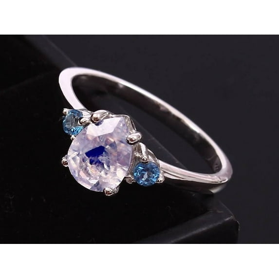 Moonstone Ring, Promise Ring, Moonstone Engagement Ring, Anniversary Gift, Blue Topaz Ring, Boho Ring, Mom Gift, Wife Gift, Cocktail Ring