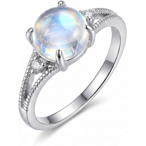Moonstone Ring for Women Sterling Silver 925 Round Oval Blue Rainbow Non Tarnish Ring