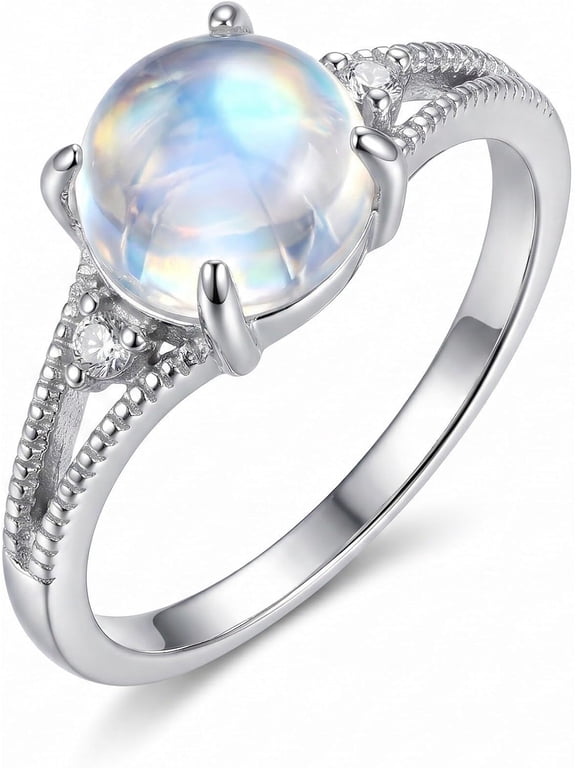 Moonstone Ring for Women Sterling Silver 925 Round Oval Blue Rainbow Non Tarnish Ring