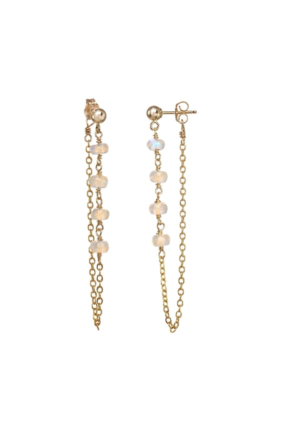 Rondelle White Moonstone Gold-Filled Earring, for Adults