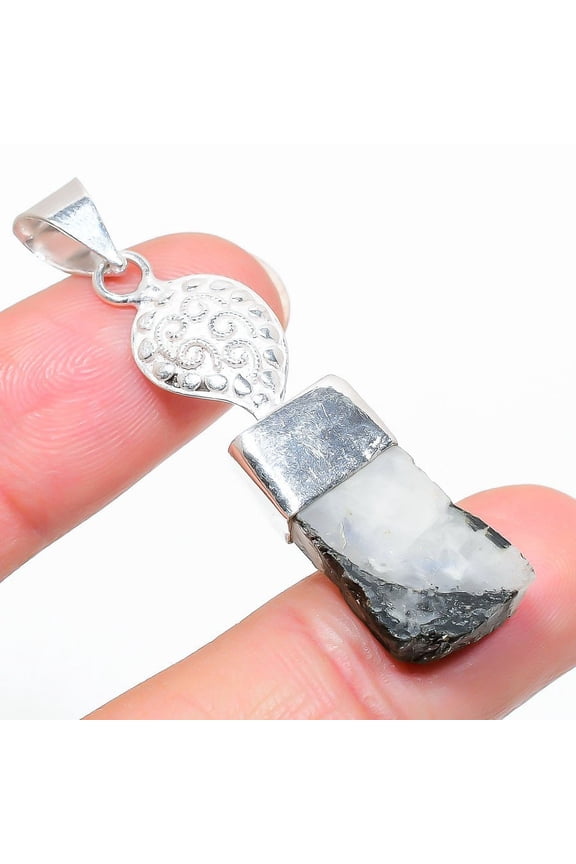Moonstone Rough Gemstone Handmade 925 Sterling Silver Jewelry Pendant 1.97"
