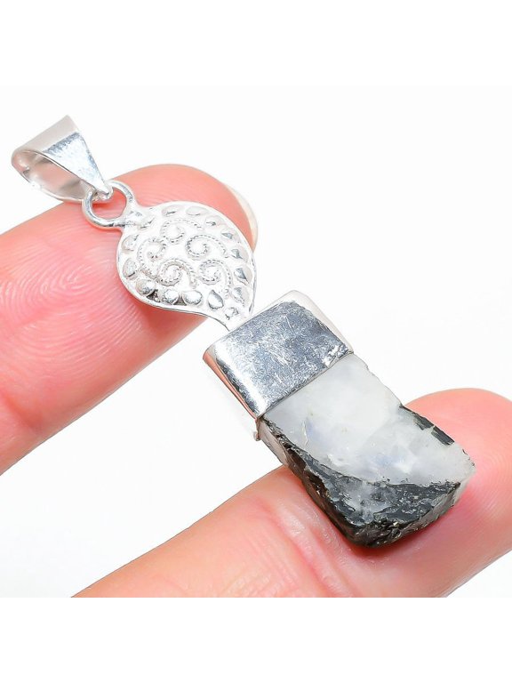 Moonstone Rough Gemstone Handmade 925 Sterling Silver Jewelry Pendant 1.97"