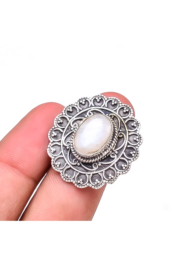 Moonstone - Sri Lanka Handmade Oxidised 925 Sterling Silver Ring S.10 R25