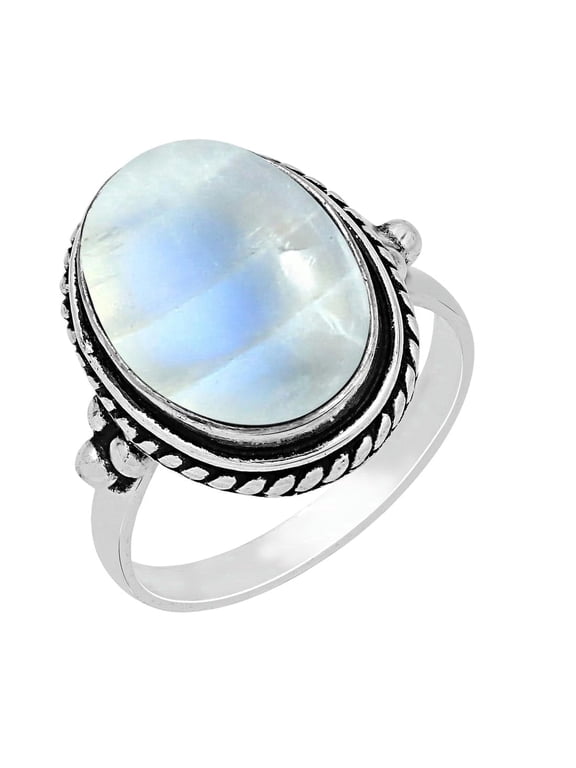 Moonstone Sterling Silver Plated Ring Size 10 For Women, Handmade White Stone June Bohemian Southwest Birthstone Ring Jewelry Mother's Day Christmas Gift For Her
