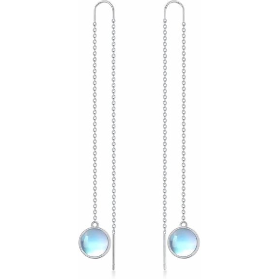 Moonstone Threader Earrings Long Chain Drop Earrings in 925 Sterling Silver