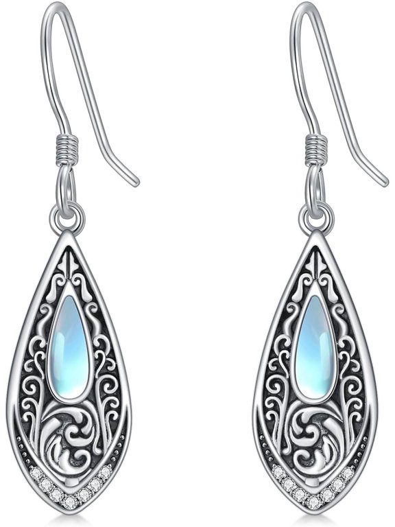 Moonstone Turquoise Malachite Dangle Hoop Earrings 925 Sterling Silver Infinity Wave Celtic Knot Clover Filigree Teardrop Earrings Jewelry Presents for Women