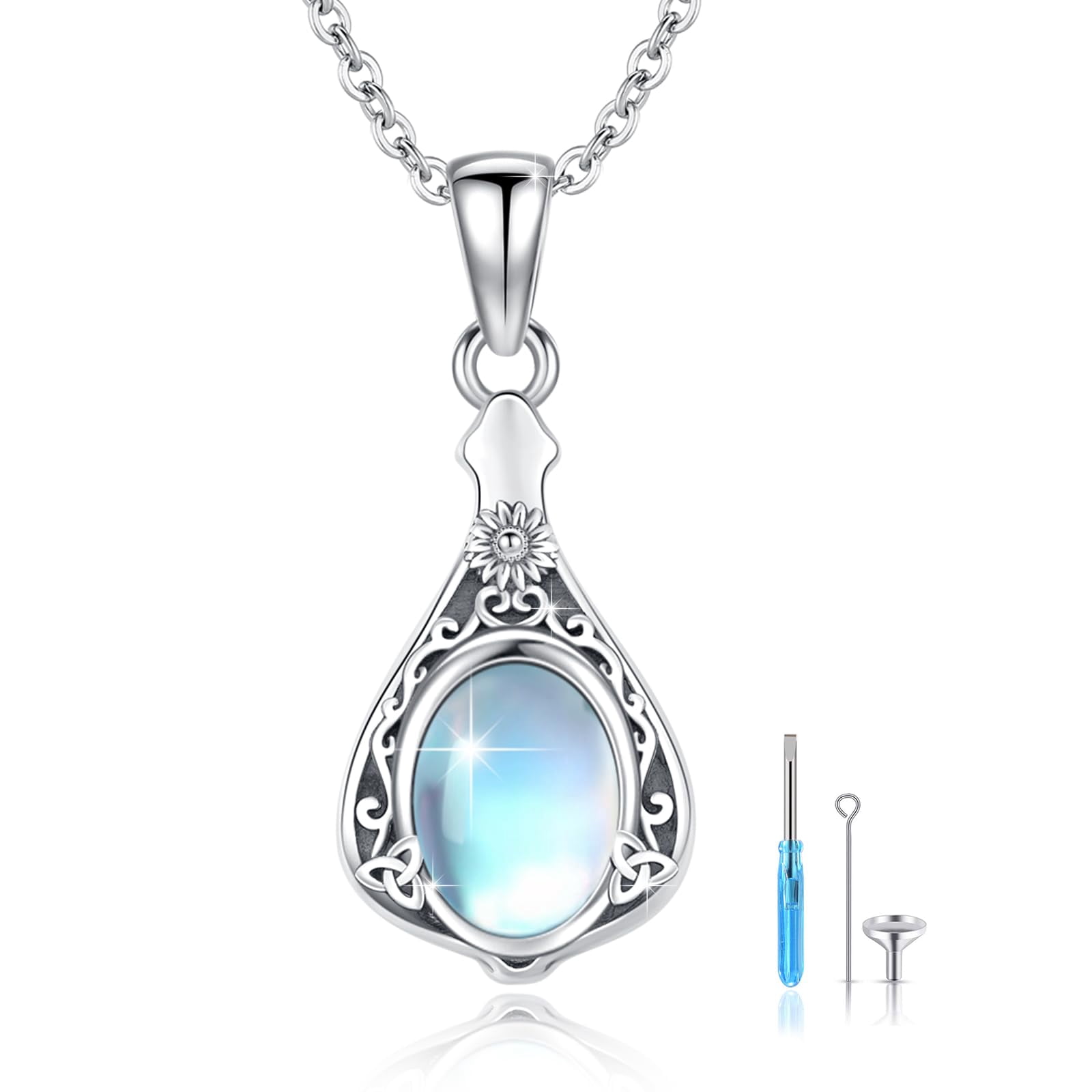 Moonstone Urn Necklace for Ashes for Women Sterling Silver Celtic Knot Keepsake Cremation Necklace Jewelry Gifts for Women Wife Mother