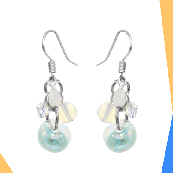 Moonstone Water Drops Bubbles and Crystal Cluster Glass Earrings by BESHEEK