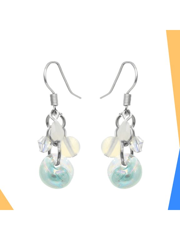 Moonstone Water Drops Bubbles and Crystal Cluster Glass Earrings by BESHEEK