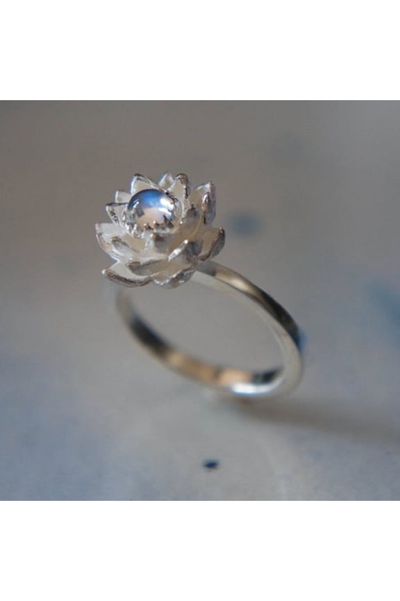 Moonstone White Lotus Ring Crystal Rhinestone