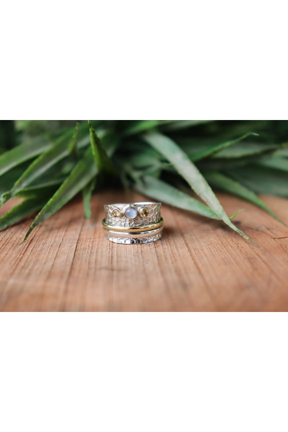 Moonstone With Citrine Ring, 925 Sterling Silver Ring, Spinner Ring, Spinning Ring, Gemstone Ring, Copper Thin Spinner Ring, Gift For Her,.