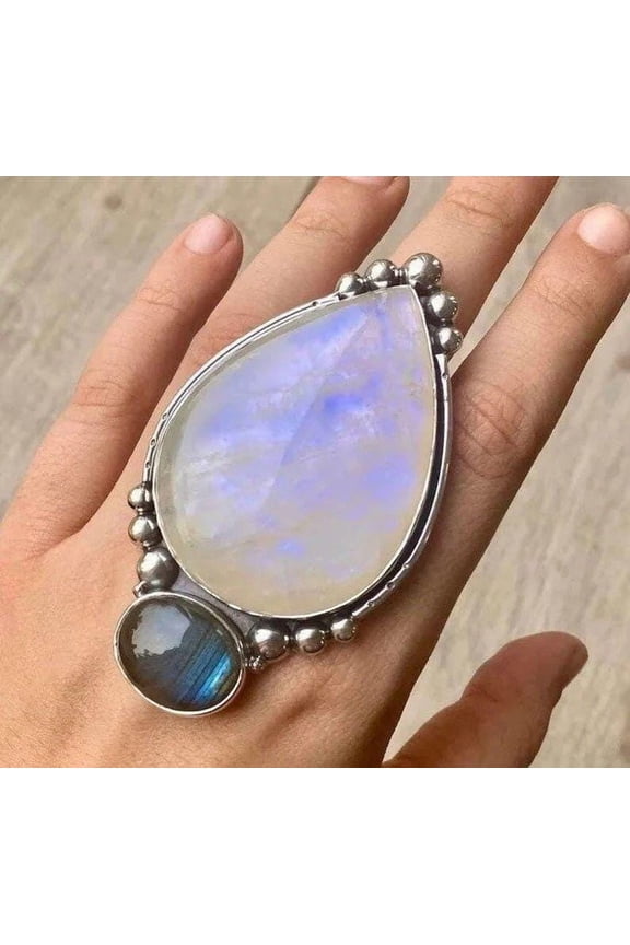 Moonstone With Labradorite Ring, 925 Sterling Pure Silver Ring, Handmade Ring, Silver Band Ring, Statement Ring, Anniversary Gift For Her,..