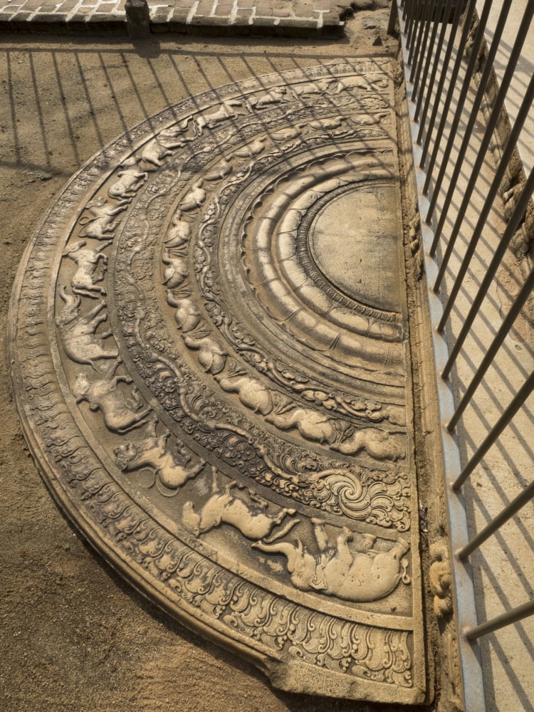 Moonstone (showing five circles of journey to attain nirvana) Mahasenas Palace Anuradhapura North Central Province Sri Lanka Canvas Art - Panoramic Images (12 x 16)