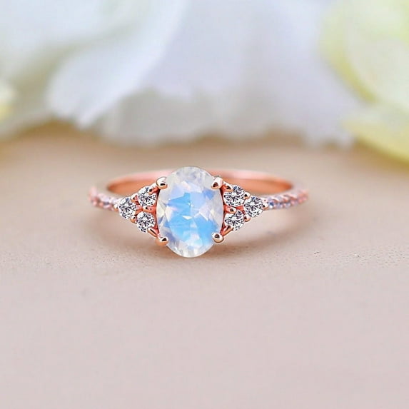 Moonstone simulated Diamond Ring, Bridal Engagement Ring, Rainbow Ring, Natural Moon Gemstone Ring, rainbow moonstone Wedding Ring, Anniversary Gifts for Women