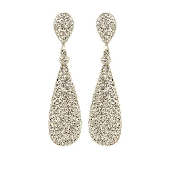 Moonstruck Diamond Studded Dangle Drop Crystal Teardrop Earrings for Women Wedding Party(Silver)