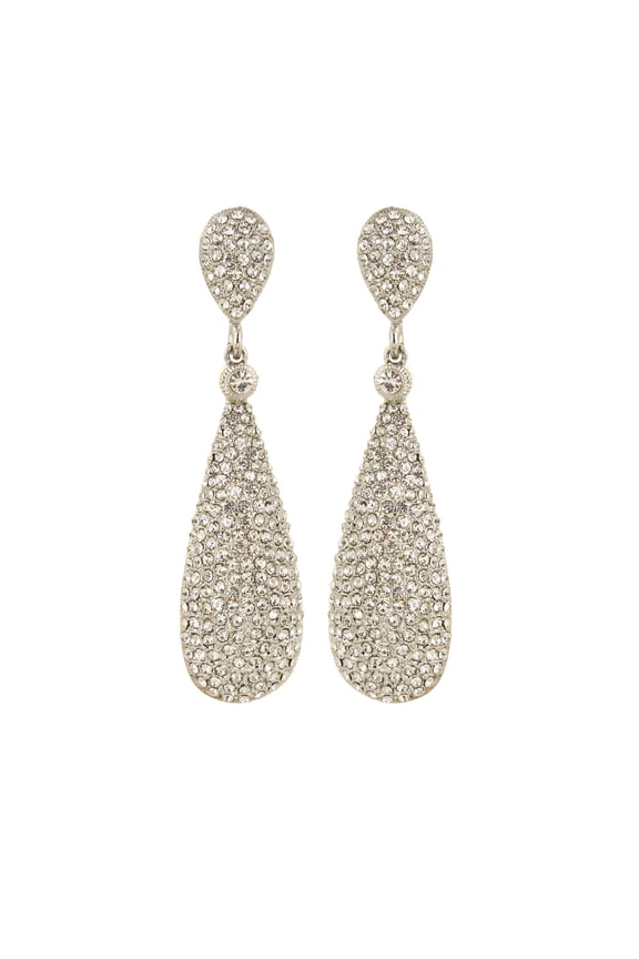 Moonstruck Diamond Studded Dangle Drop Crystal Teardrop Earrings for Women Wedding Party(Silver)