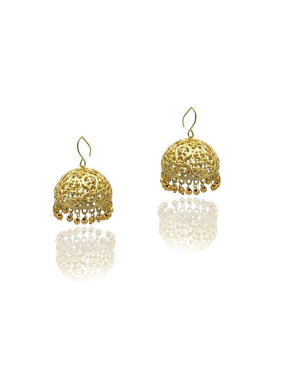 Moonstruck Traditional Indian Golden Jhumka Earrings for Women / Golden Ethnic Jhumki Earrings With Gold Beads