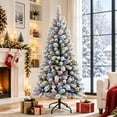 thumbnail image 1 of Moonsun 5ft Pre-Lit Flocked Christmas Tree, Big Pine Needle Tips & 400 PVC, Full Artificial Tree with 150 Warm White & Multicolor Lights,Metal Stand for Home Office Holiday Decor, 1 of 8