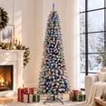 thumbnail image 1 of Moonsun 7.5ft Pre-Lit Flocked Pencil Christmas Tree, Artificial Pencil Artificial Slim with 150 Warm White & Multicolor Lights, 831 Branch Tips, Metal Stand for Home Office Party Holiday Decor, 1 of 10