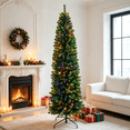 thumbnail image 1 of Moonsun 7.5ft Pre-Lit Pencil Christmas Tree, Artificial Slim Green Tree with 250 Warm White & Multicolor Lights, 900 Branch Tips, Metal Stand for Home Office Party Holiday Decor, 1 of 9