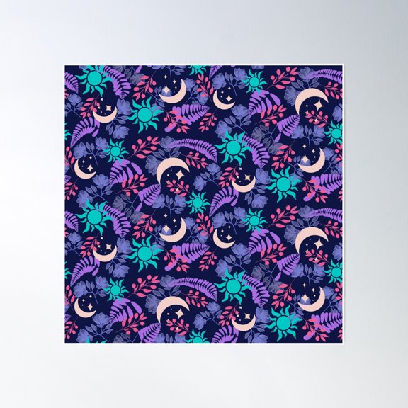 Moonsun Pattern - Blue Poster Wall Art, Modern Wall Decor, 16x16 UNFRAMED
