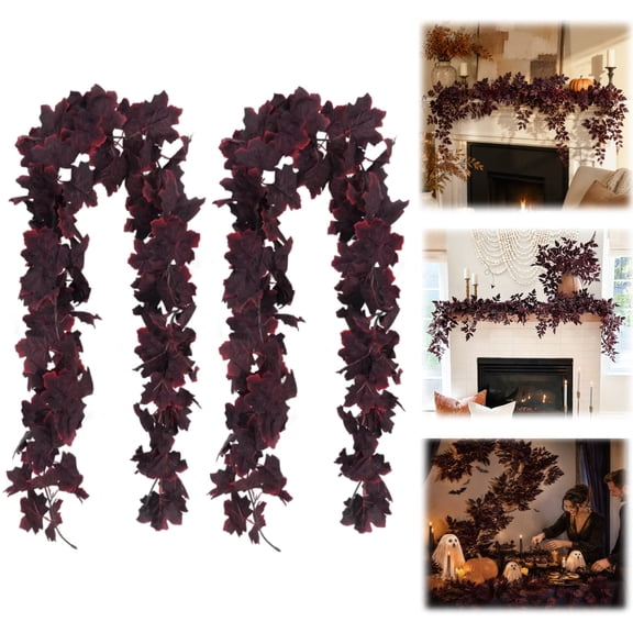 Moontgen 6 Ft Artificial Vintage Fall Leaves Garland, Autumn Fall Foliage Hanging Vine for Halloween and Thanksgiving Porch and Mantel Decor (2 PCS)