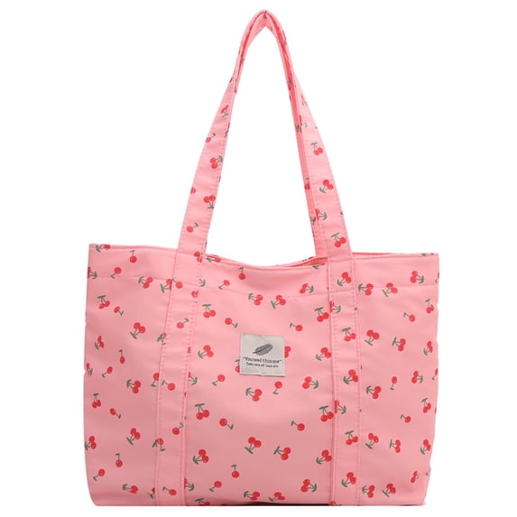 Moontgen Cute Cherry Print Shoulder Bag Large Capacity Shopping Bag for Women (Pink)