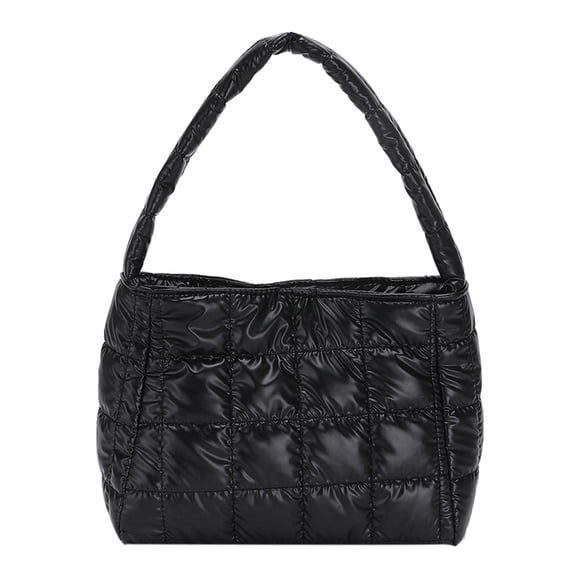 Moontgen Quilted Women Handbag Fashion Plaid Cotton Tote Bag Portable for Travel (Black)