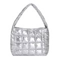 thumbnail image 1 of Moontgen Quilted Women Handbag Fashion Plaid Cotton Tote Bag Portable for Travel (Silver), 1 of 9