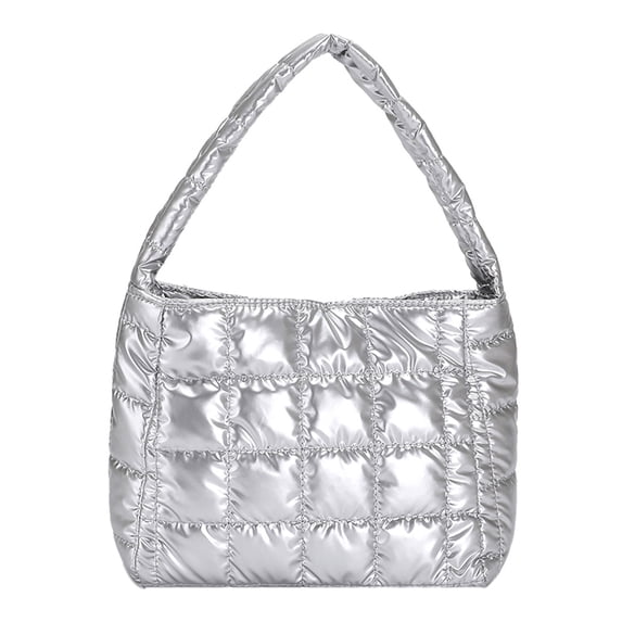 Moontgen Quilted Women Handbag Fashion Plaid Cotton Tote Bag Portable for Travel (Silver)