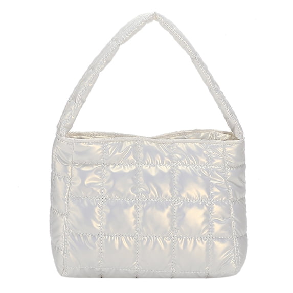 Moontgen Quilted Women Handbag Fashion Plaid Cotton Tote Bag Portable for Travel (White)