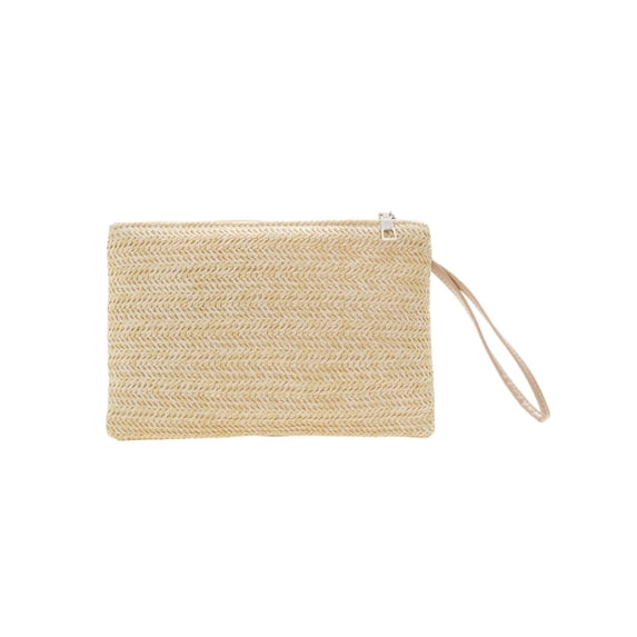 Moontgen Retro Women Bohemian Woven Clutch Wristlet Bag Beach Summer Handbag (Beige)