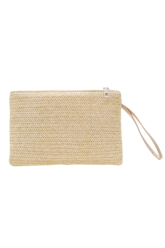 Retro Women Bohemian Woven Clutch Wristlet Bag Beach Summer Handbag (Beige)