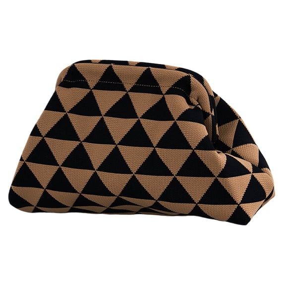 Moontgen Women Knitted Clutch Purse Small Stripe Purse Woven Bag for Female (Black Gold)