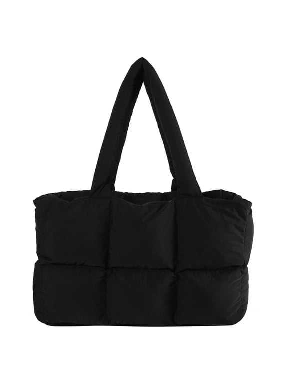 Women Large Capacity Quilted Soft Cloud Tote Bag Casual Tote Bag (Black)