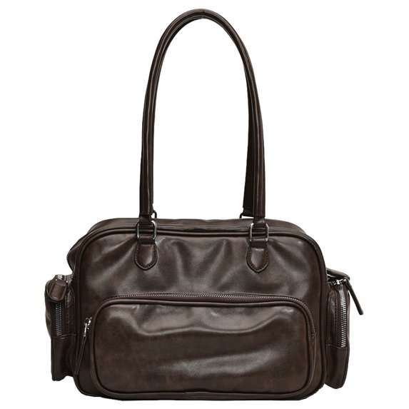 Moontgen Women Pu Leather Shoulder Bag Multi-pockets Tote Bag Handbag for Work(coffee)