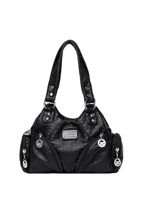 Women Retro Rivet Shoulder Bag Multiple Pockets Female Travel Handbag (Black)
