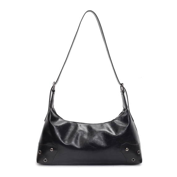 Moontgen Women Retro Rivet Shoulder Bag Pu Leather Casual Handbag Work Armpit Bag (Black)