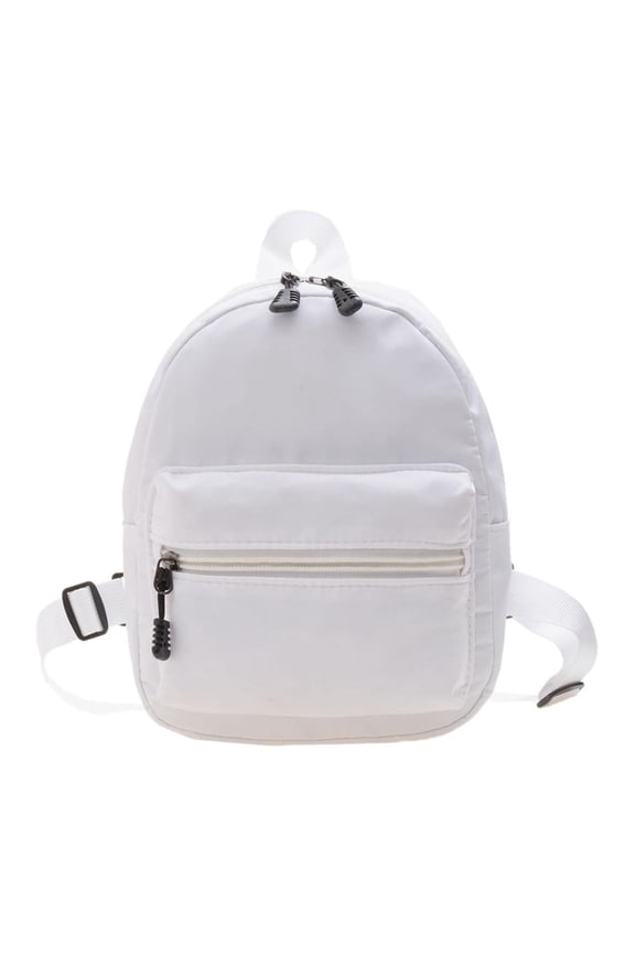 Women Solid Color Backpack Preppy Style Nylon Mini Rucksack (White)
