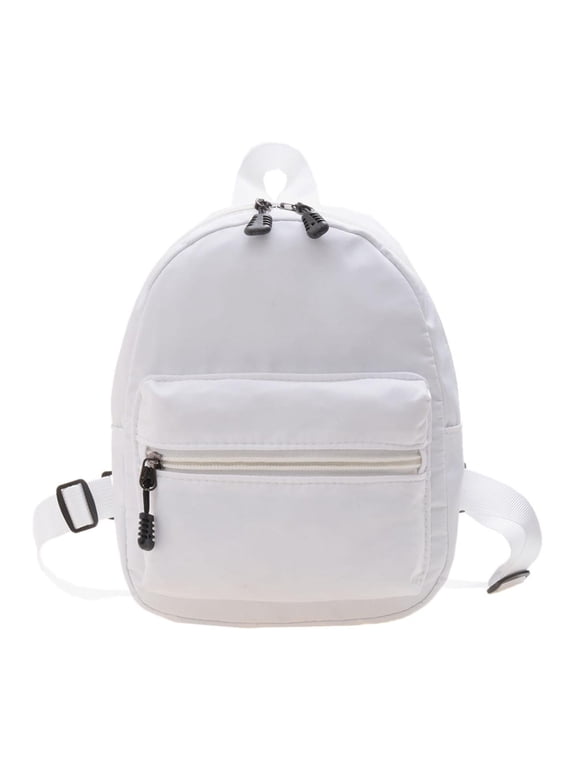 Women Solid Color Backpack Preppy Style Nylon Mini Rucksack (White)