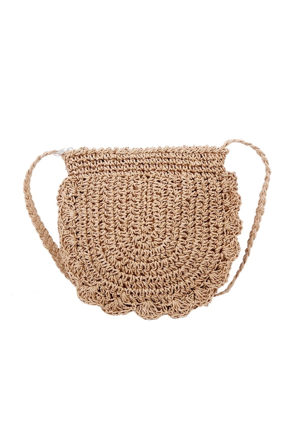 Women Vacation Straw Rope Woven Small Purse Messenger Bags (Light Brown)