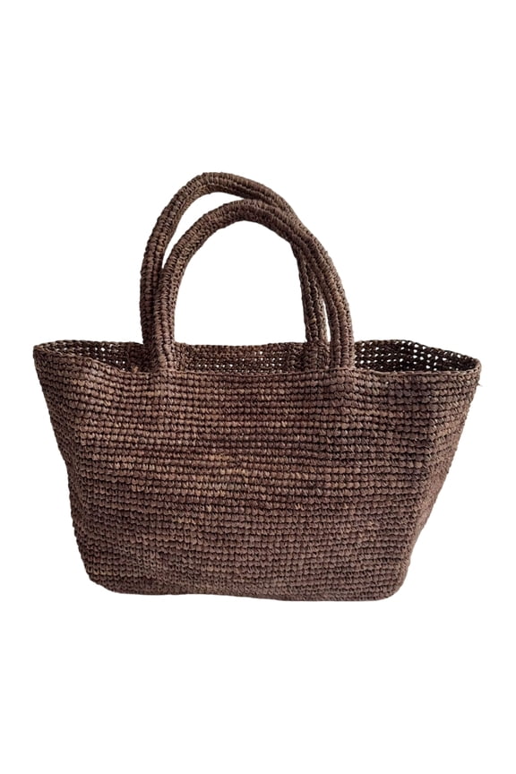Women Woven Beach Bags Solid Color Tote Straw Bag Large Capacity Handmade Raffia Straw Bags for Daily Office Work Outing Social Occasions (Coffee )